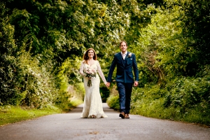 classic country lane by a tithe barn wedding photographer