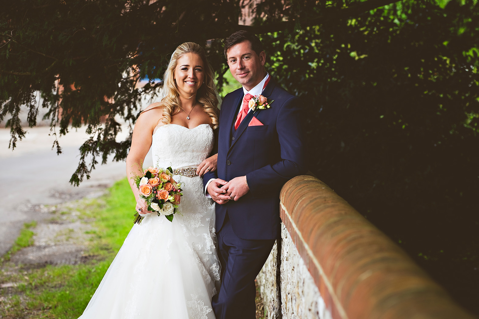 louise and david couple portrait at tithe barn