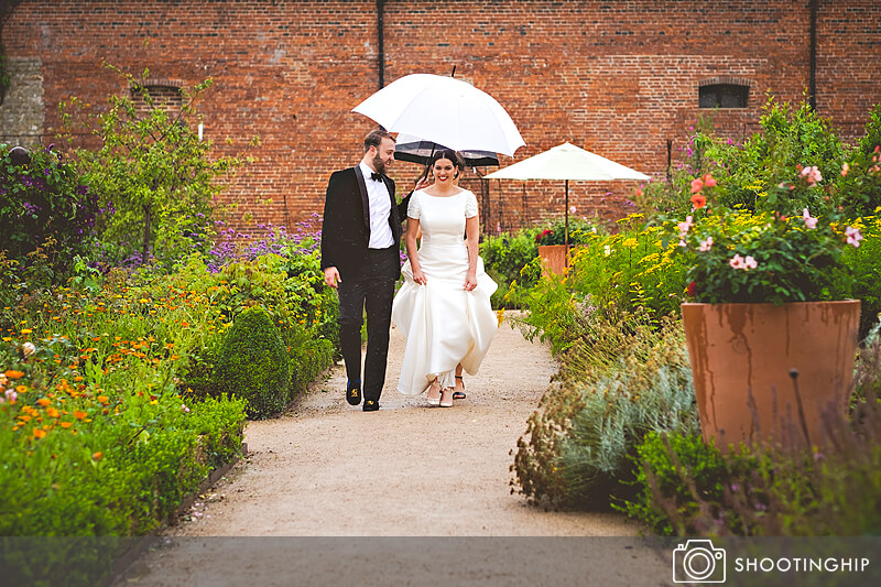 Rain on a wedding umbrella