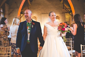 Wedding couple in Tithe Barn