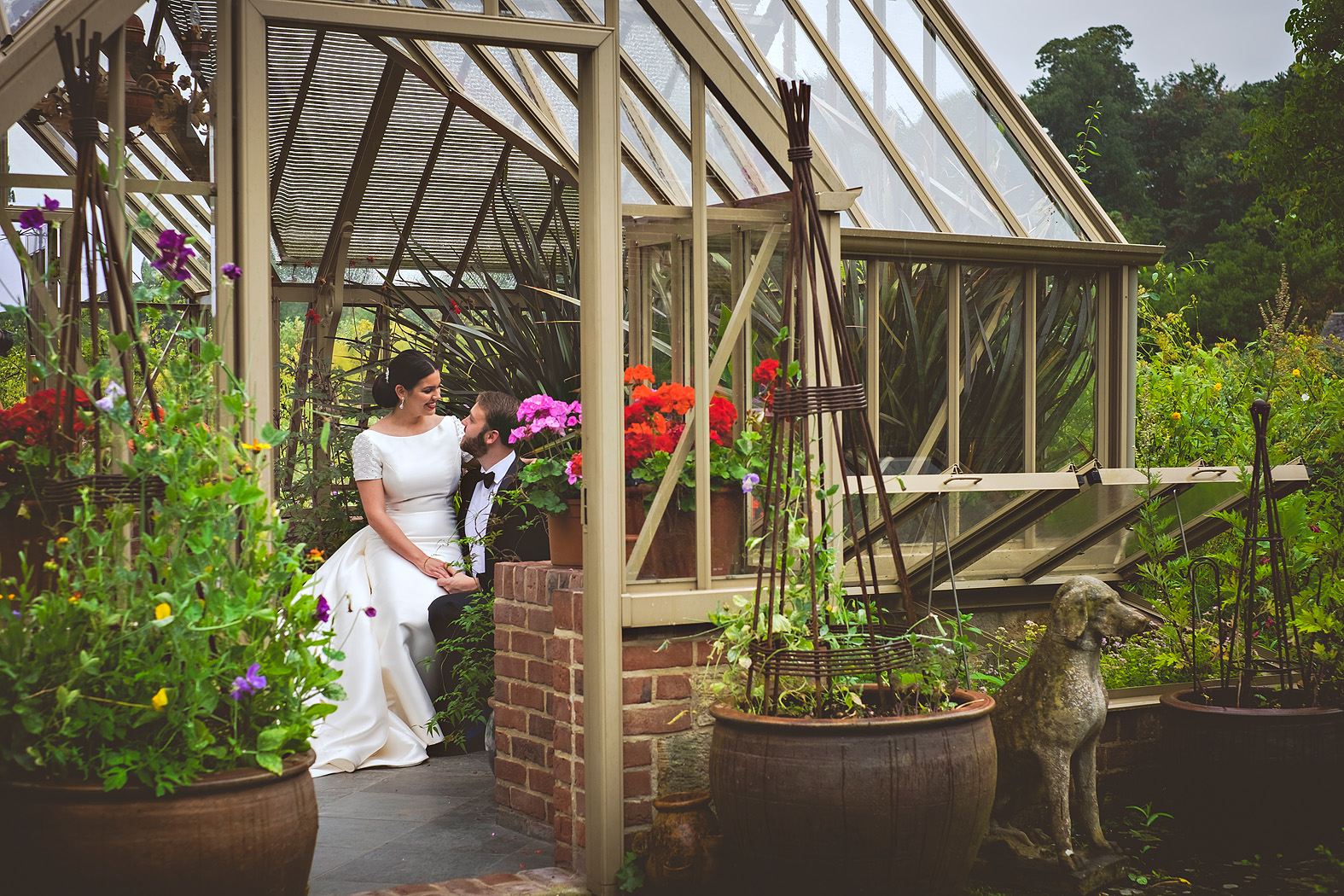 bride and groom greenhouse at cowdray park