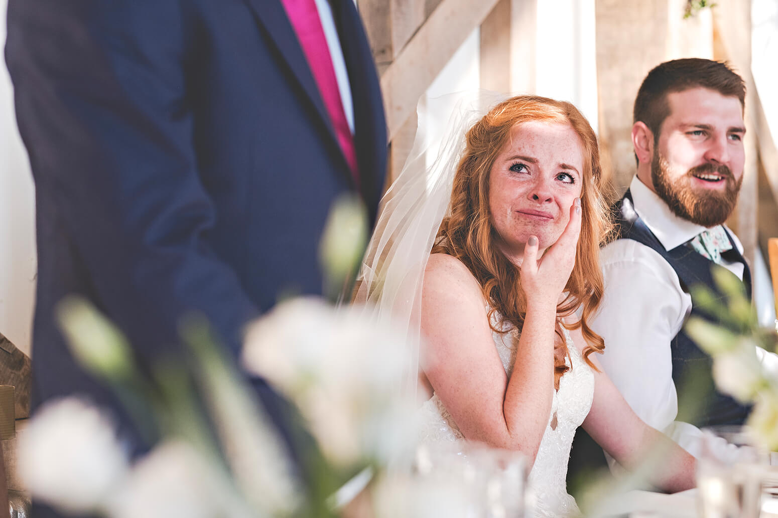 Bride crying during speech at Gate Street Barn