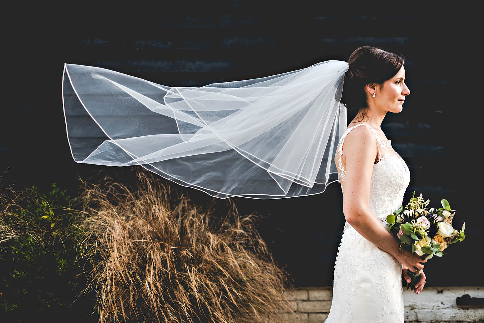 Bride and veil at Gate Street Barn