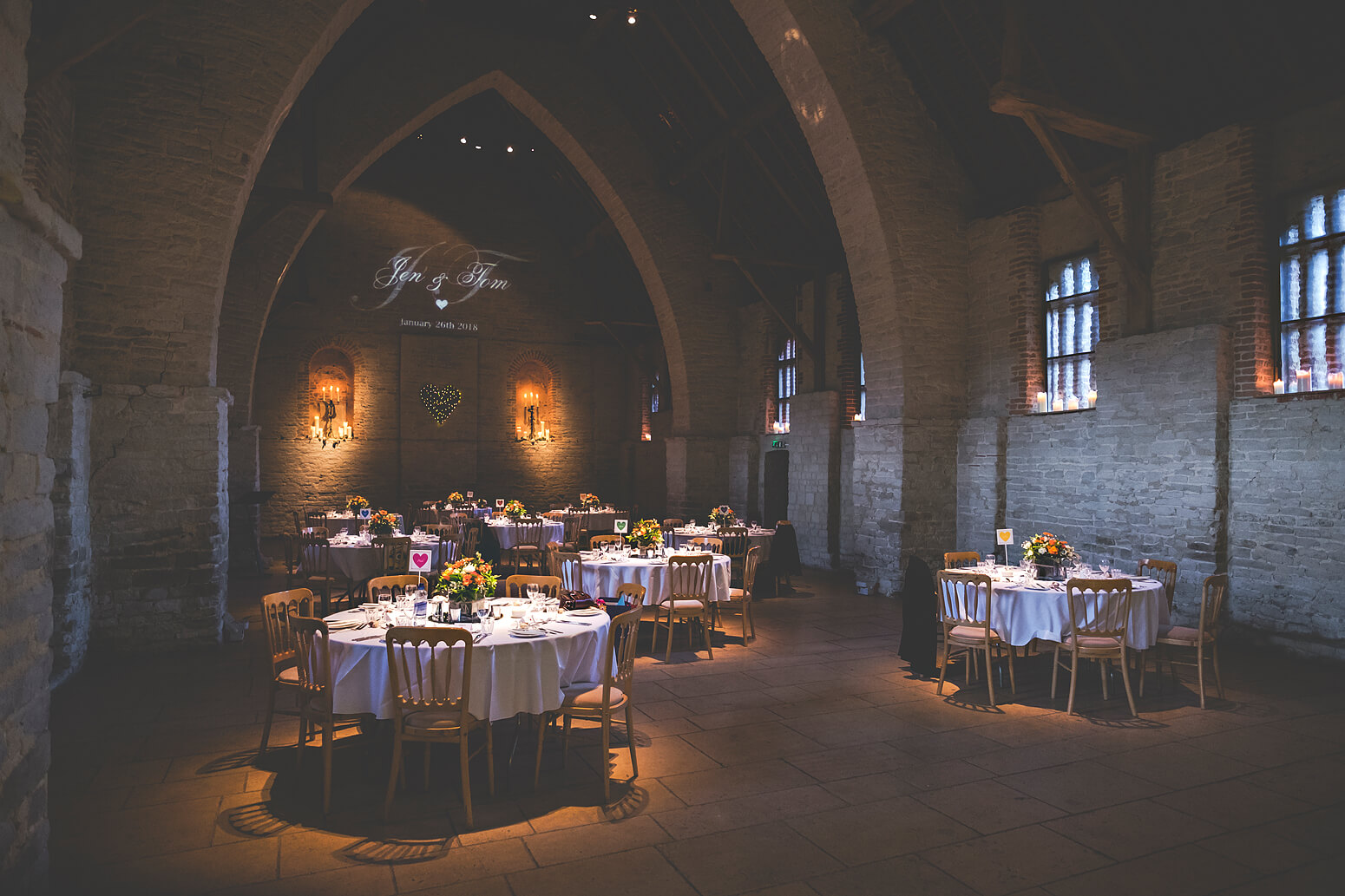 Wedding Breakfast set up at Tithe Barn