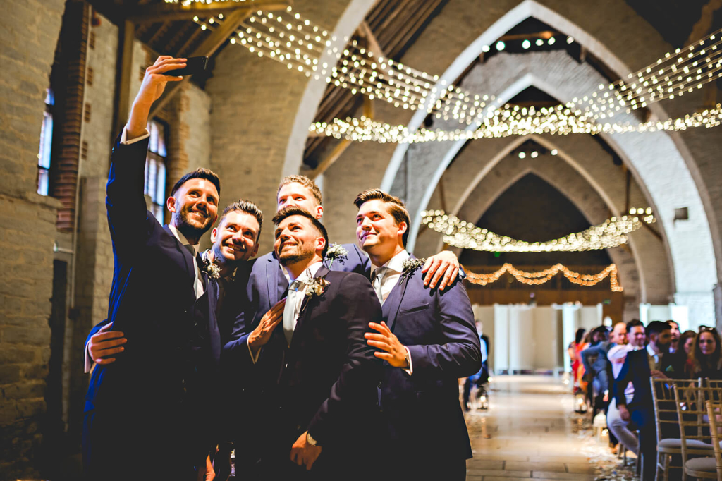 Groom selfie at Tithe Barn