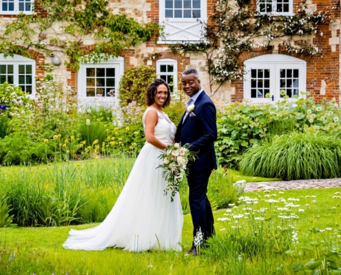 Bride and Groom at Bury Court Barn